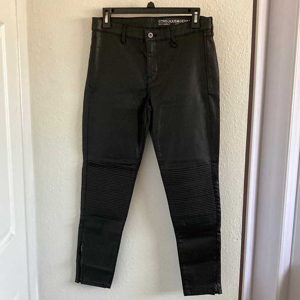 H&M Black Coated Moto Jeans 8